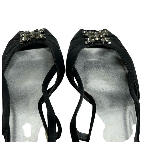 Stuart Weitzman black satin open toe rhinestone embellished heels size 8.5N - Picture 9 of 16